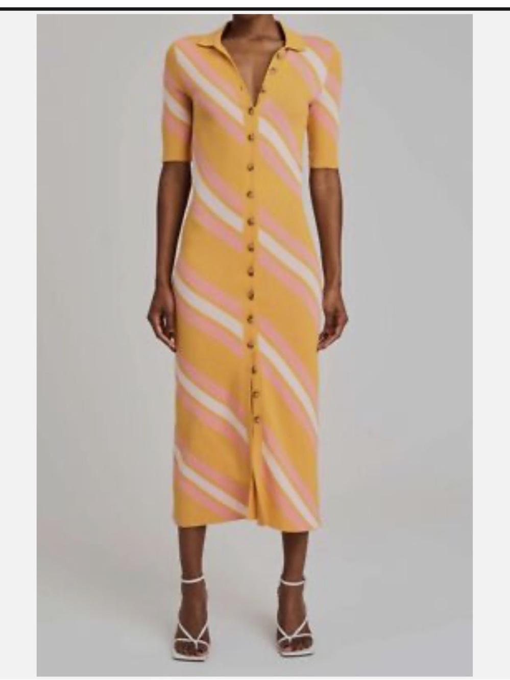 Derek Lam Orange and Pink Striped Button-Front Midi Dress